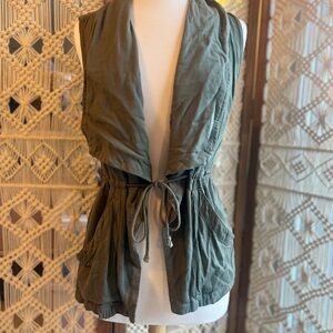 Harper Olive Green Vest with Waist Tie